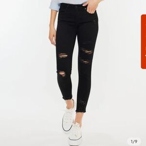 KanCan Hazy Mid Rise Ankle Skinny Distressed Black Jeans